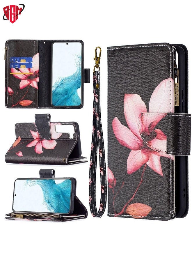 For Samsung Galaxy S22+ 5G Colored Drawing Pattern Zipper Horizontal Flip Phone Leather Case with Holder & Card Slots & Wallet(Lotus)  - Image 1