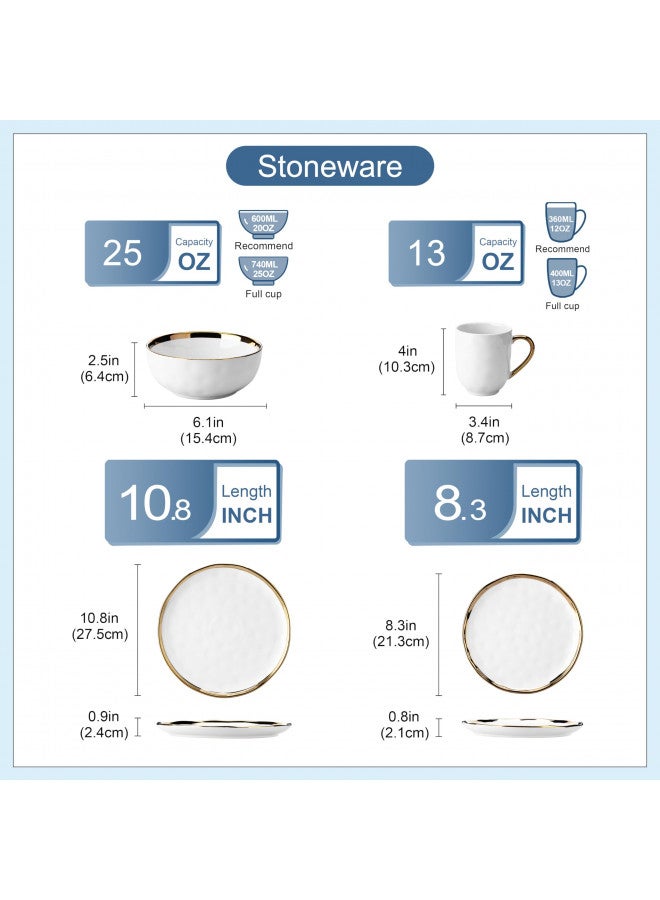 LOVECASA White and Gold Dinnerware Sets, Stoneware Dish Set for 4, 16 Piece Kitchen Plates and Bowls Sets, Handmade Dinner Set with Gold Trim - Image 4