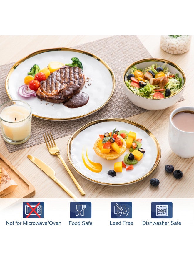 LOVECASA White and Gold Dinnerware Sets, Stoneware Dish Set for 4, 16 Piece Kitchen Plates and Bowls Sets, Handmade Dinner Set with Gold Trim - Image 5