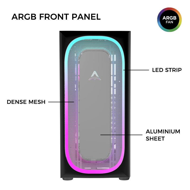 ALSEYE Ai-Pro Black E-ATX Gaming PC Case with Pre-Installed Halo-Pro ARGB Fan LED Strip in Front Panel Tempered Glass Side Panel Supports for 7x120mm Fans & 360mm Radiators (Black) - Image 2