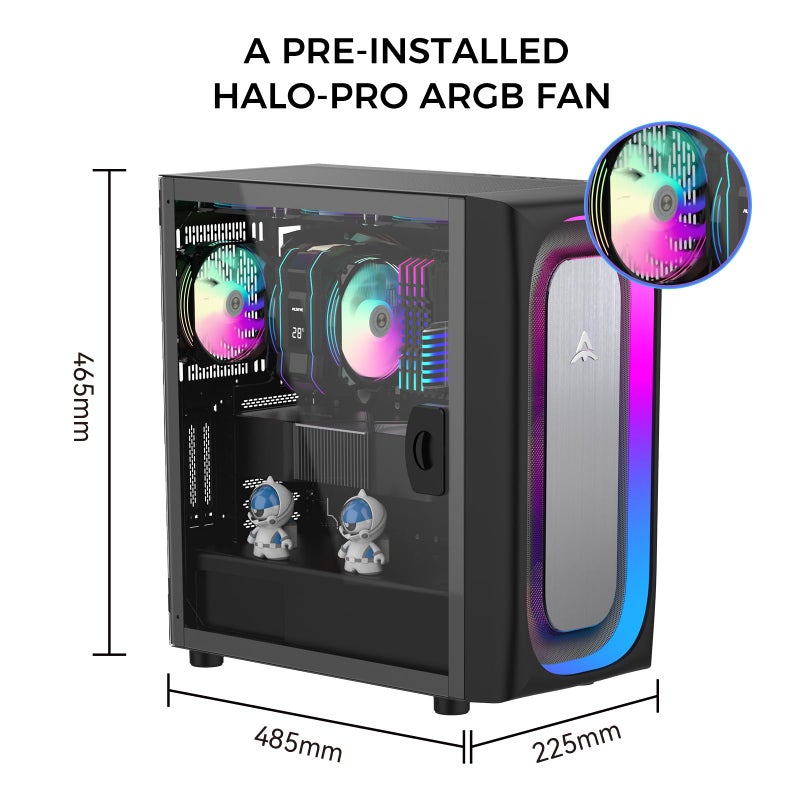 ALSEYE Ai-Pro Black E-ATX Gaming PC Case with Pre-Installed Halo-Pro ARGB Fan LED Strip in Front Panel Tempered Glass Side Panel Supports for 7x120mm Fans & 360mm Radiators (Black) - Image 4