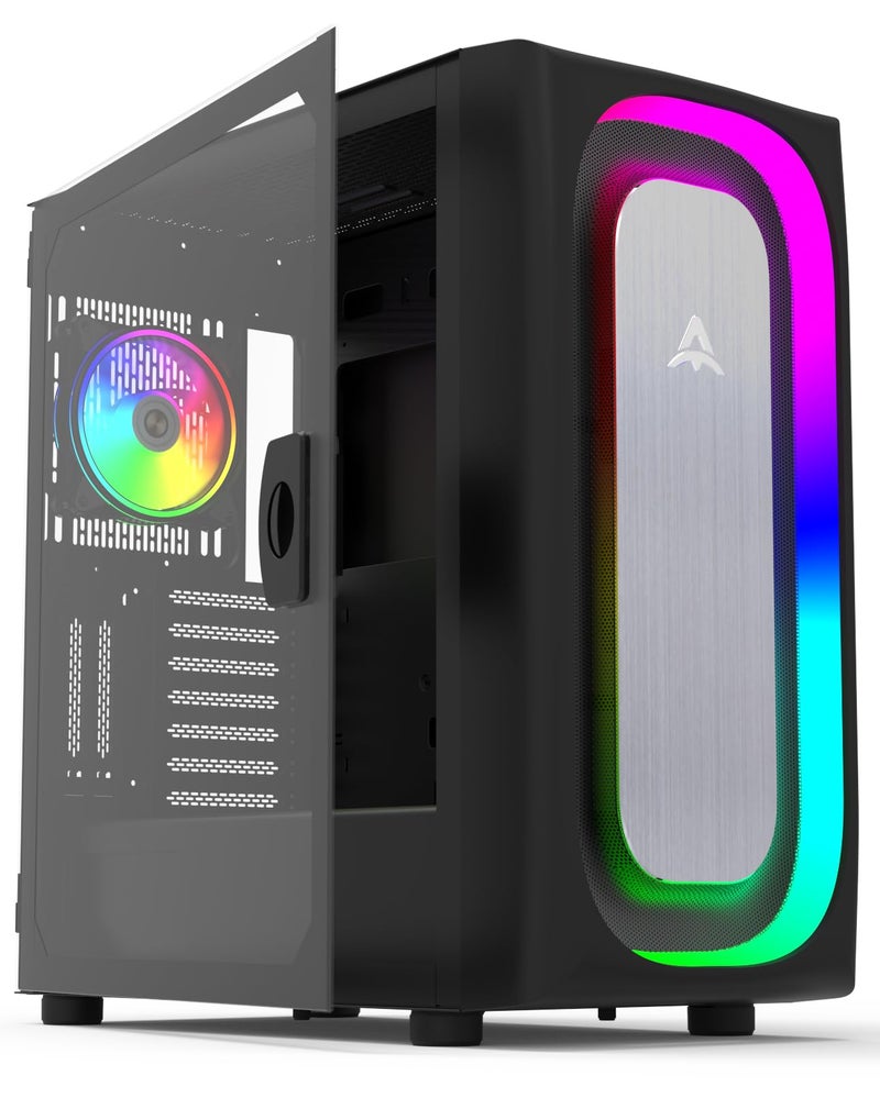 ALSEYE Ai-Pro Black E-ATX Gaming PC Case with Pre-Installed Halo-Pro ARGB Fan LED Strip in Front Panel Tempered Glass Side Panel Supports for 7x120mm Fans & 360mm Radiators (Black) - Image 1