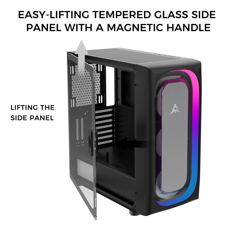 ALSEYE Ai-Pro Black E-ATX Gaming PC Case with Pre-Installed Halo-Pro ARGB Fan LED Strip in Front Panel Tempered Glass Side Panel Supports for 7x120mm Fans & 360mm Radiators (Black) - Image 3