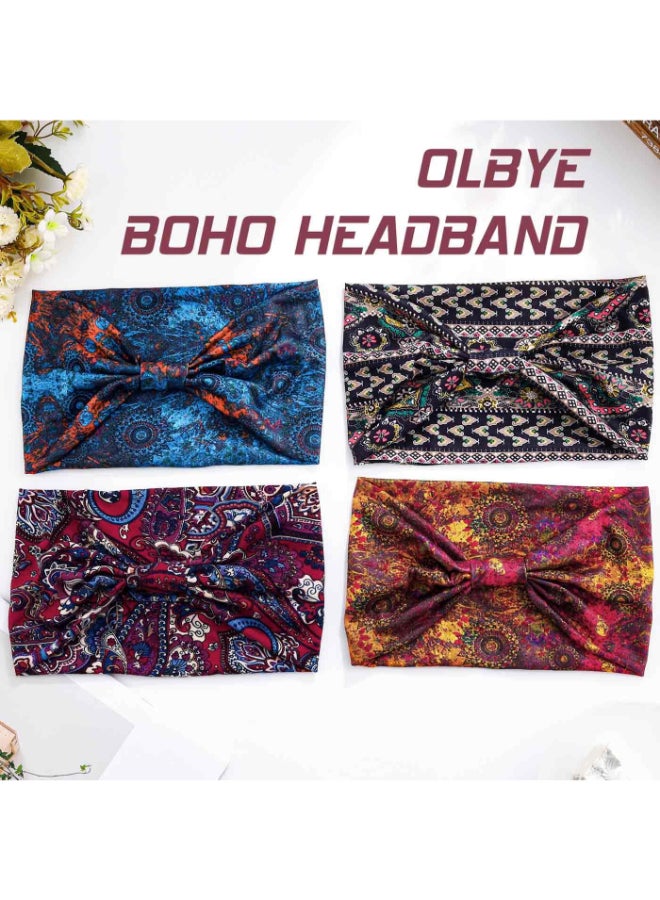 Olbye Wide Boho Headbands Floral Stretch Head Wraps Bohemian African Turban Hairbands Knotted Bandana Headband Yoga Running Head Scarfs Workout Hair Accessories for Women 4Pcs Boho 94 59 - Image 4