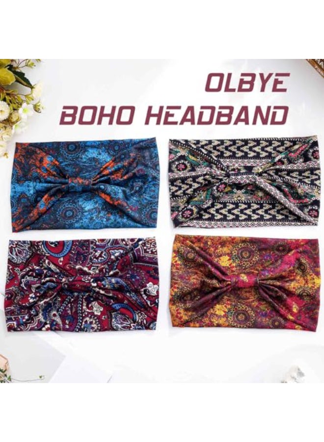 Olbye Wide Boho Headbands Floral Stretch Head Wraps Bohemian African Turban Hairbands Knotted Bandana Headband Yoga Running Head Scarfs Workout Hair Accessories for Women 4Pcs Boho 94 59 - Image 3