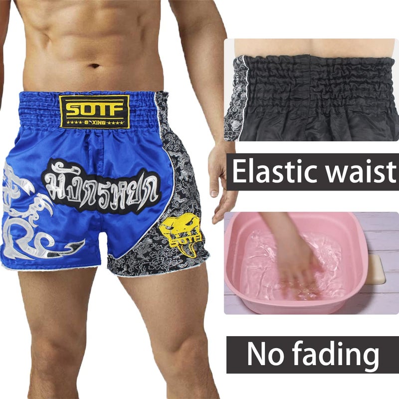 SOTF Boxing Shorts for Men Training Muay Thai Shorts Women Kickboxing Shorts for Kids Black2 Small Waist 23", Weight 78-99LB - Image 3