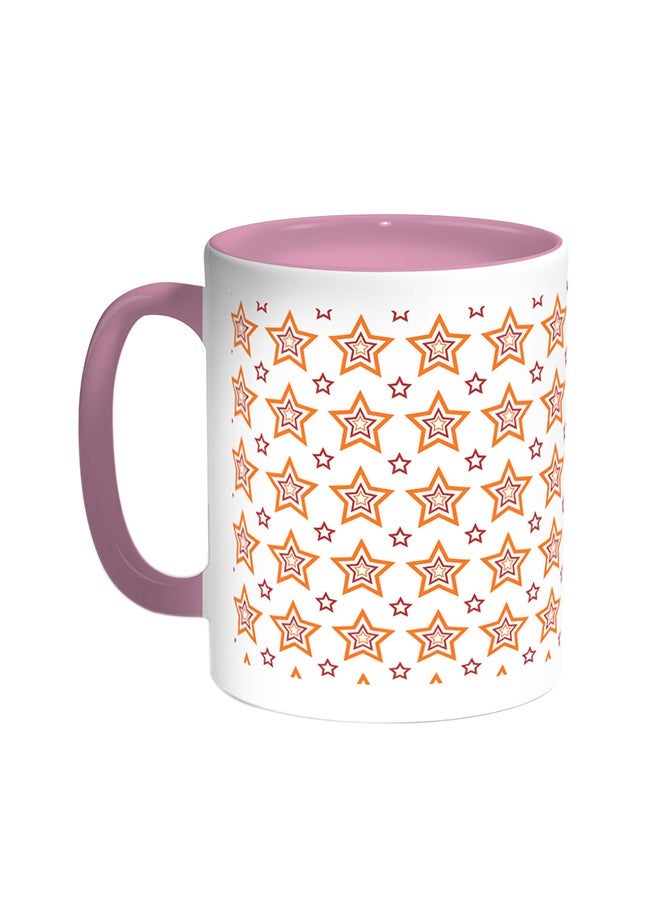 Motifs Of Small And Large Stars Printed Coffee Mug Pink/White 11ounce