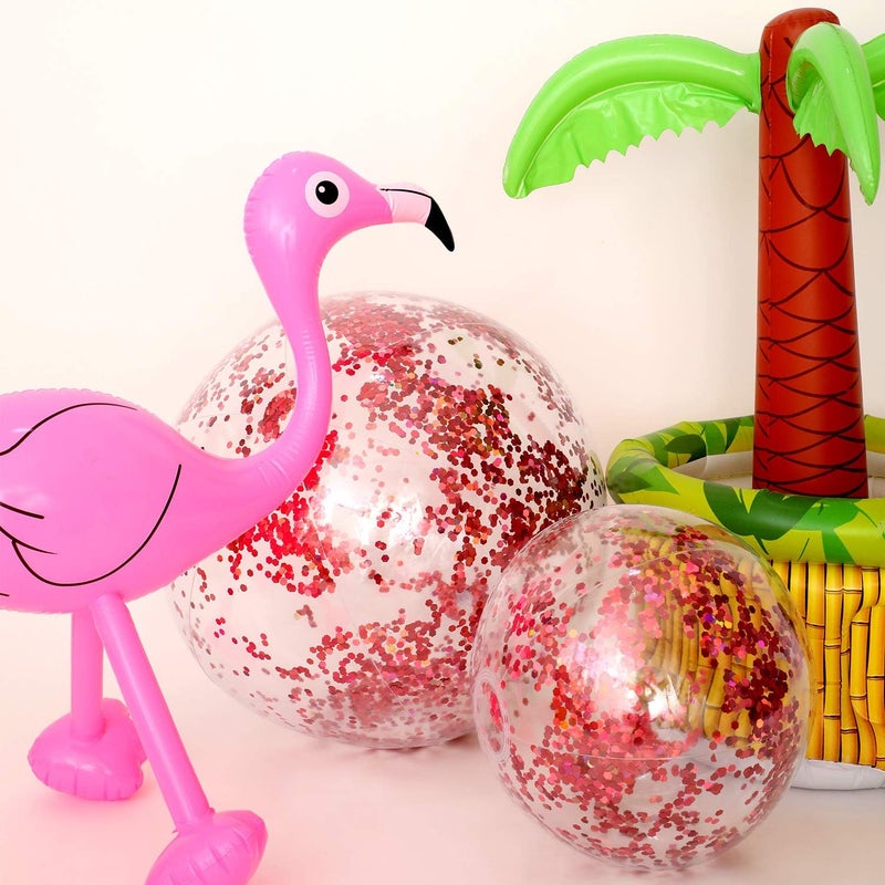 Hsei 3 Pcs Inflatable Beach Ball 16 Inch Glitter Summer Swimming Pool Disco Balls with Confetti Floatable Blow up Toys Decorations for Beach Wedding Outdoor birthday Party Favor(Rose Gold) - Image 4