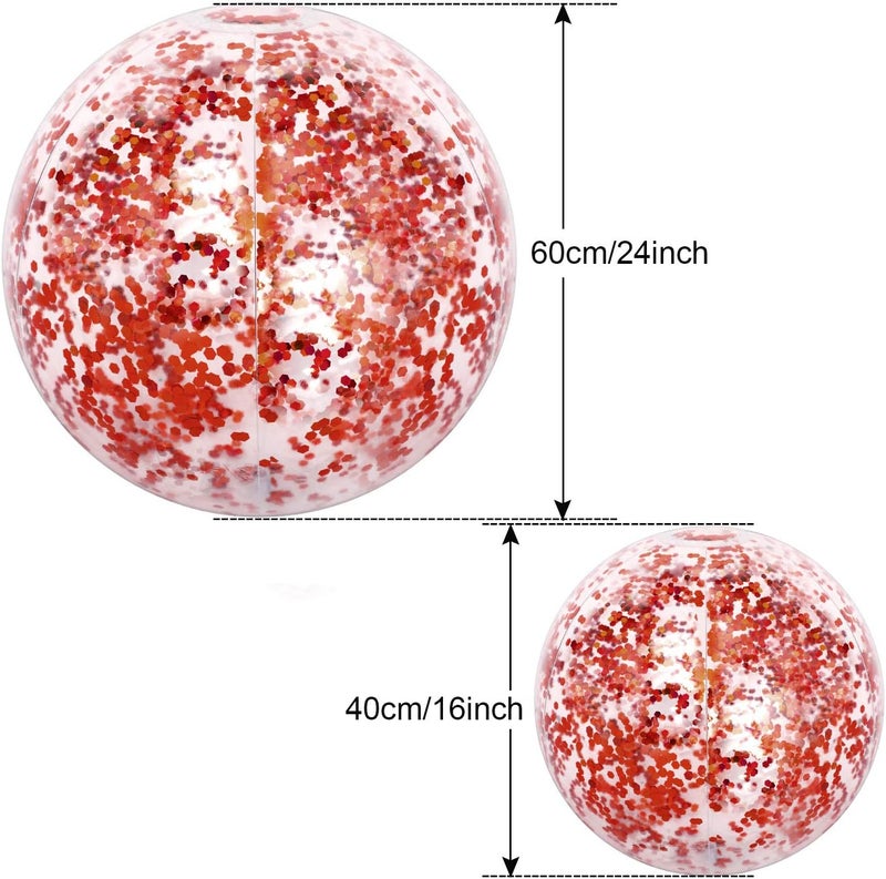 Hsei 3 Pcs Inflatable Beach Ball 16 Inch Glitter Summer Swimming Pool Disco Balls with Confetti Floatable Blow up Toys Decorations for Beach Wedding Outdoor birthday Party Favor(Rose Gold) - Image 2