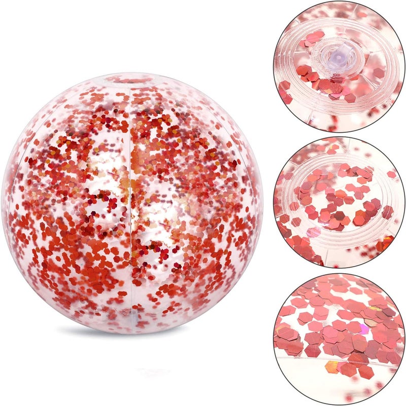 Hsei 3 Pcs Inflatable Beach Ball 16 Inch Glitter Summer Swimming Pool Disco Balls with Confetti Floatable Blow up Toys Decorations for Beach Wedding Outdoor birthday Party Favor(Rose Gold) - Image 3