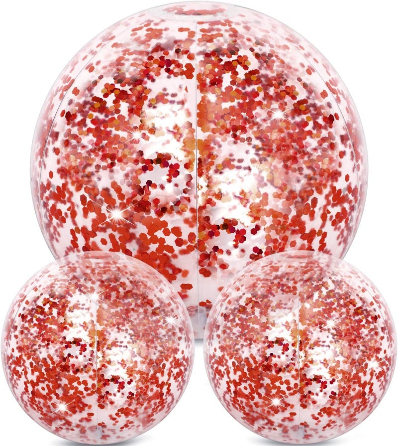 Hsei 3 Pcs Inflatable Beach Ball 16 Inch Glitter Summer Swimming Pool Disco Balls with Confetti Floatable Blow up Toys Decorations for Beach Wedding Outdoor birthday Party Favor(Rose Gold) - Image 1