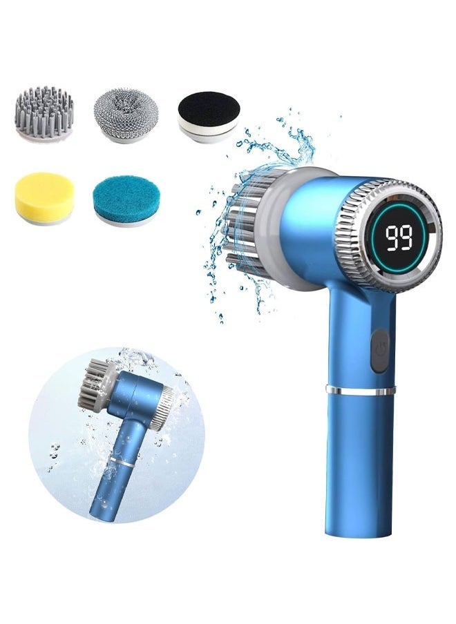 Hihonor Electric Cleaning Brush with 5 Replaceable Brush Heads, Dishwashing, Shoe Brushing, Floor Degreasing, Multifunctional Electric Cleaning Brush, Suitable for Bathroom Floor, Kitchen Cleaning, Blue  - Image 1