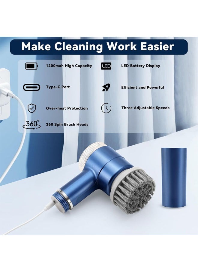 Hihonor Electric Cleaning Brush with 5 Replaceable Brush Heads, Dishwashing, Shoe Brushing, Floor Degreasing, Multifunctional Electric Cleaning Brush, Suitable for Bathroom Floor, Kitchen Cleaning, Blue  - Image 4