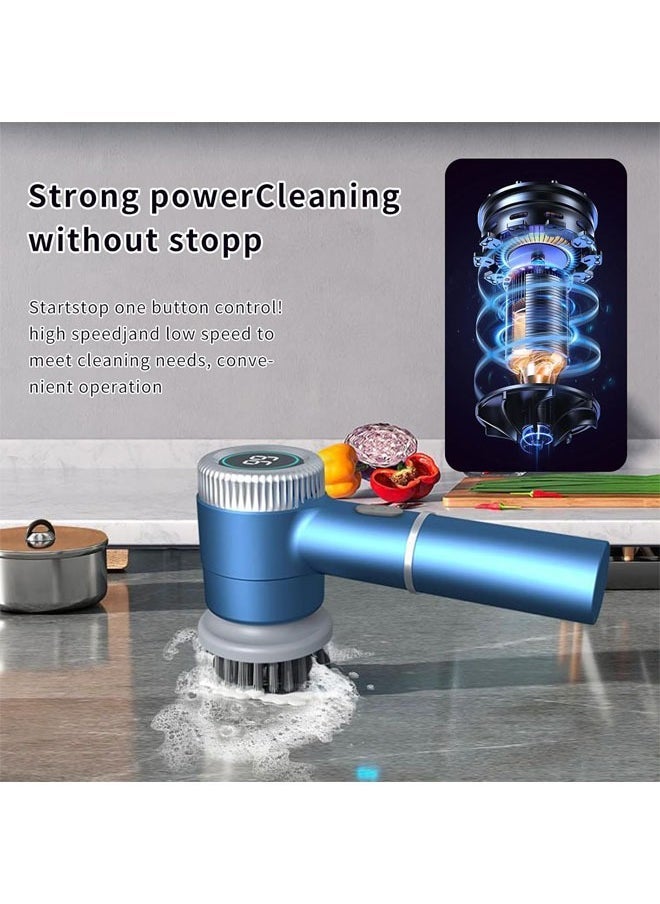 Hihonor Electric Cleaning Brush with 5 Replaceable Brush Heads, Dishwashing, Shoe Brushing, Floor Degreasing, Multifunctional Electric Cleaning Brush, Suitable for Bathroom Floor, Kitchen Cleaning, Blue  - Image 5