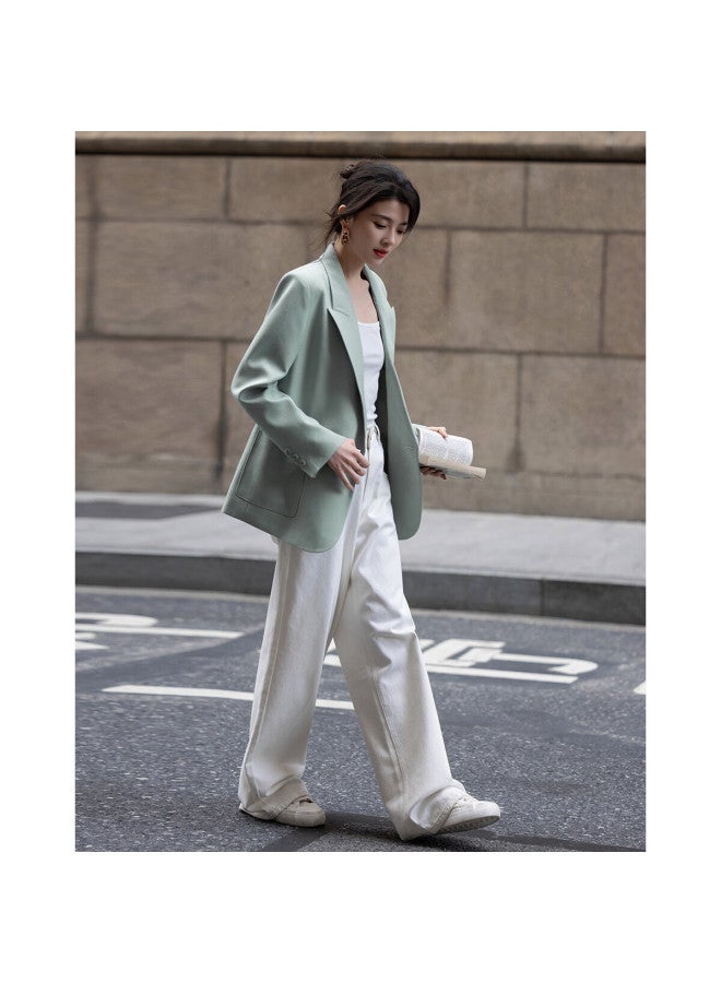 dme Elegant Notched Lapel Double-Breasted Oversized Pocket Blazer Women'S Jacket - Image 1