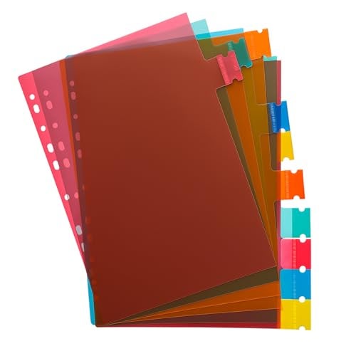 Shuban 10 Sheets A4 Size Binder Index Divider (10 Insertable tab Sheets) - Separators for Box Files, Lever Arch Files, Binders 11 Holes Punched - Multicolor Tabs for Office, School, Home - Image 1