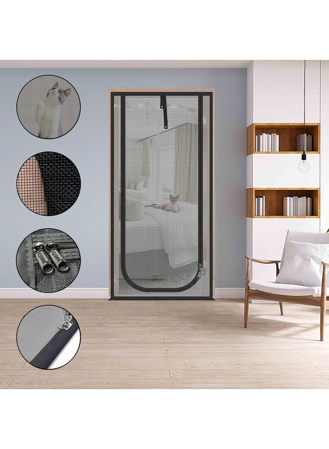 QWR Upgraded Pet Screen Door,Fits Door Size 34''x 83'',Thickened Cat Resistant Mesh Screen Door for Living Room,Kitchen,Bedroom,Cat Proof Screen with Zipper Closure.(U-Type,Black) - Image 2