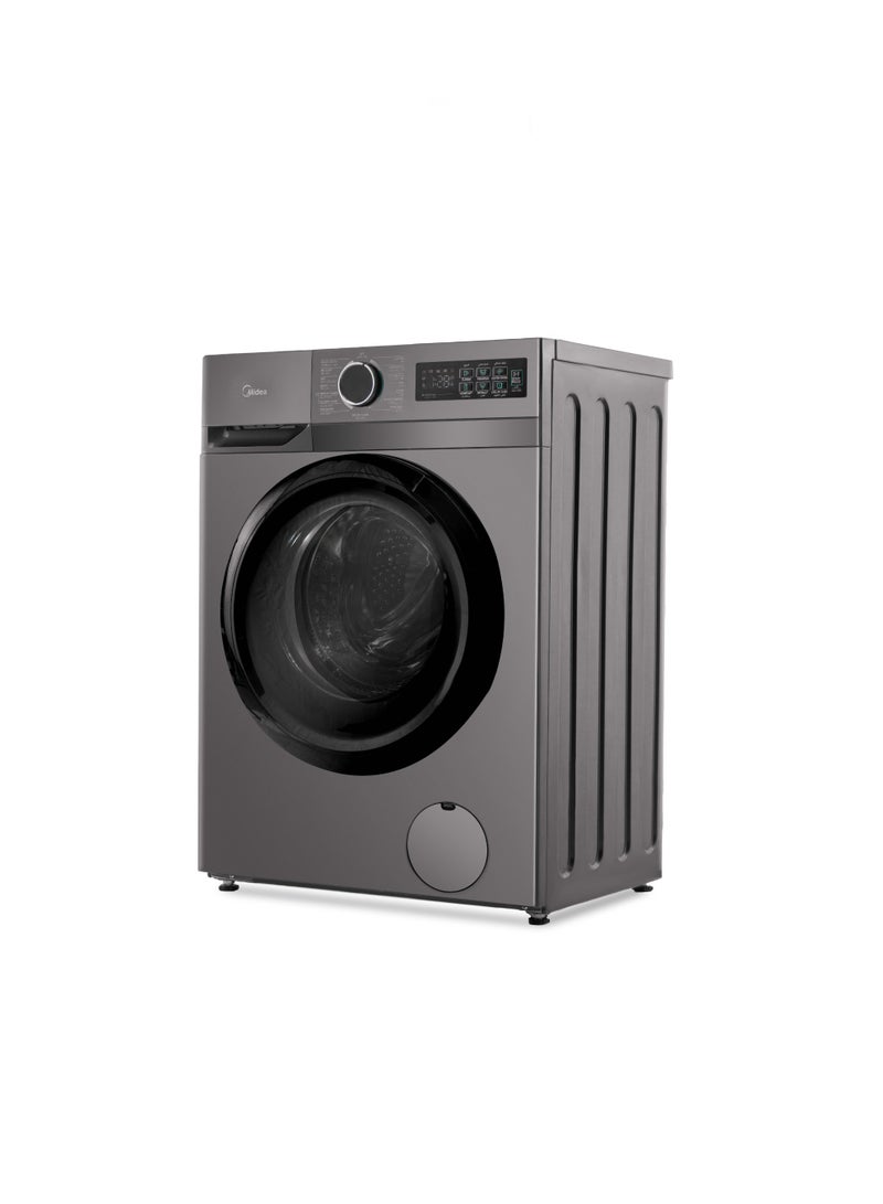 مديا Midea Washing Machine Front Load MF110W80B/TT, Inverter, Steam , slim design, Bigger drum 51 cm, Turbo wash, Power  mix, Health Guard, Drum clean, Add Garment, 8 KG, Titanium Grey 8 kg 6221284002052 Titanium Grey - Image 1