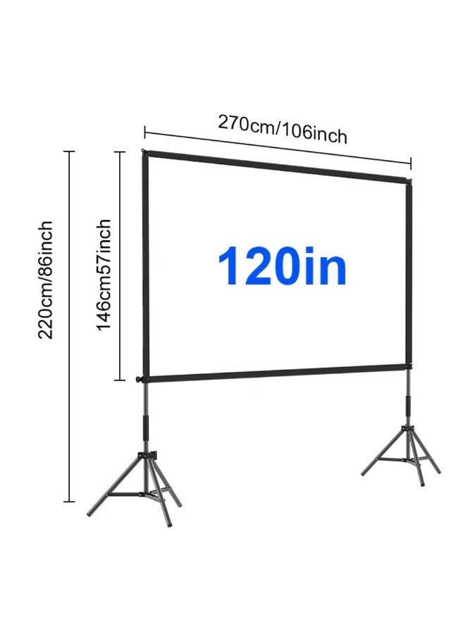 FlashHawk Projector Screen -120 inch 16:9 4K HD Portable Outdoor Indoor Projector Screen with Stand Rear Front Projection Screen Lightweight Movie Screen with Four-Legged Frame Carry Bag for Home Theater - Image 2