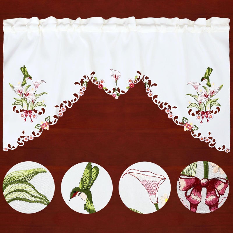 Simhomsen Embroidered Hummingbird Kitchen Window Curtain Swag and Tiers Set for Spring and Summer (Hummingbird) - Image 2