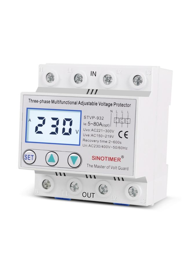 SINOTIMER STVP-932 63A 3-phase 380V LCD Self-resetting Adjustable Surge Voltage Protector - Image 2