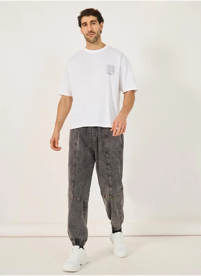 ستايلي Mid Rise Panelled Jogger Fit Jeans with Contrast Drawcord