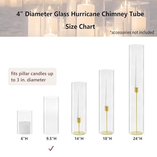 CYS EXCEL 2 PCS (H:9.5" D:4") Open Ended Glass Hurricane Candleholder Tube Shade | Multiple Size Choices Open Flame Candle Chimney Tube Cover | Bottomless Cylinder - Image 3