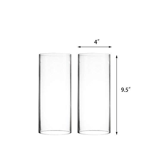 CYS EXCEL 2 PCS (H:9.5" D:4") Open Ended Glass Hurricane Candleholder Tube Shade | Multiple Size Choices Open Flame Candle Chimney Tube Cover | Bottomless Cylinder - Image 2