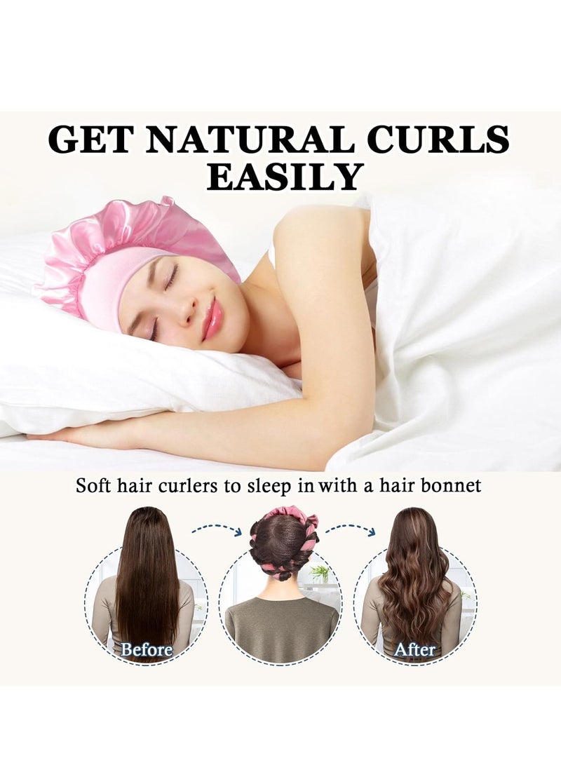 general No Heat Overnight Curl Headband, 70 Soft Ribbon Curl Wrap for Long Hair - 9 PCS Rods Set with Bonnet, Pink - Image 2