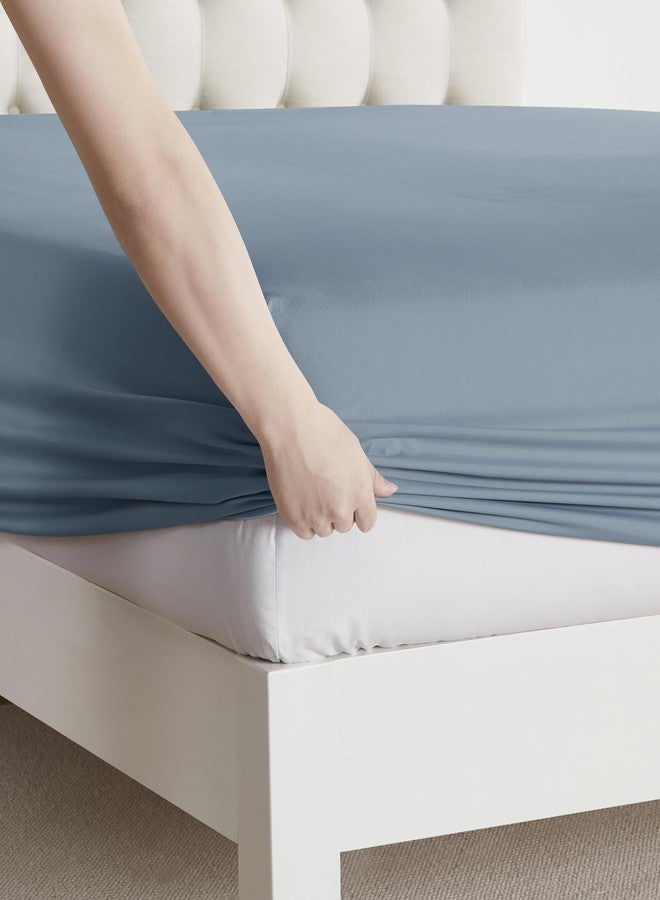Clara Clark Bed Sheets, Premier 1800 Series Bed Sheet Set, Deep Pocket, Wrinkle, Fade, Stain Resistant, Luxury Soft Bedding Sheets & Pillowcases, Split King, Stone Blue - Image 3