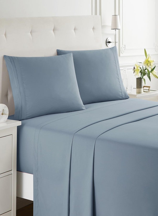 Clara Clark Bed Sheets, Premier 1800 Series Bed Sheet Set, Deep Pocket, Wrinkle, Fade, Stain Resistant, Luxury Soft Bedding Sheets & Pillowcases, Split King, Stone Blue - Image 2