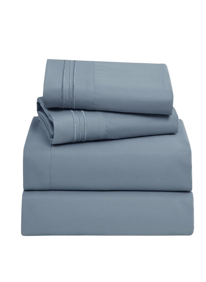 Clara Clark Bed Sheets, Premier 1800 Series Bed Sheet Set, Deep Pocket, Wrinkle, Fade, Stain Resistant, Luxury Soft Bedding Sheets & Pillowcases, Split King, Stone Blue - Image 1