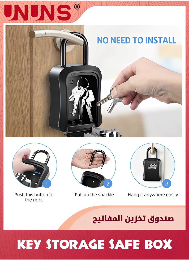 UNUNS - Key Lock Box,Portable Combination Lockbox Wall-Mounted Key Storage Box For House Keys,Resettable Code Safe Security Lock Box For Home,Office,Apartment Spare Key Storage,1 Pack,Pure Black - Image 1
