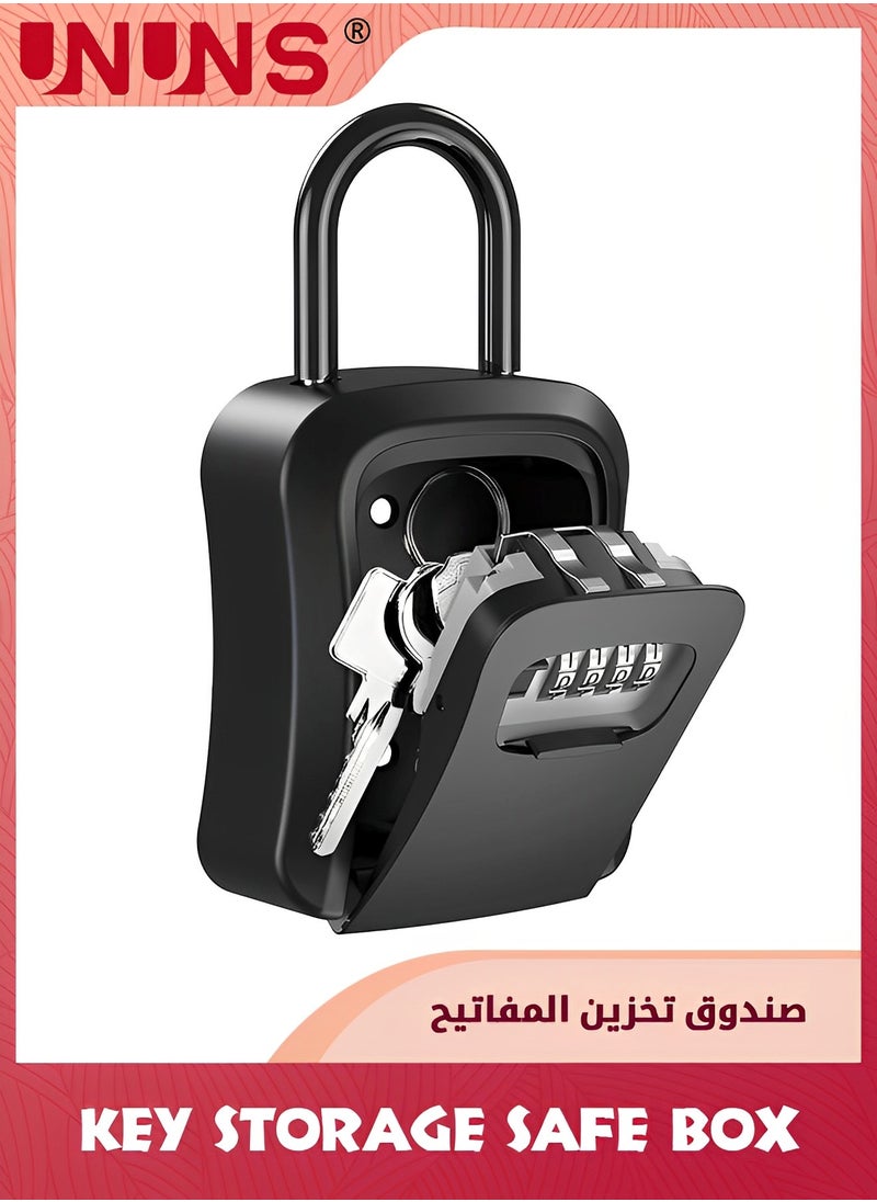 UNUNS - Key Lock Box,Portable Combination Lockbox Wall-Mounted Key Storage Box For House Keys,Resettable Code Safe Security Lock Box For Home,Office,Apartment Spare Key Storage,1 Pack,Pure Black - Image 1