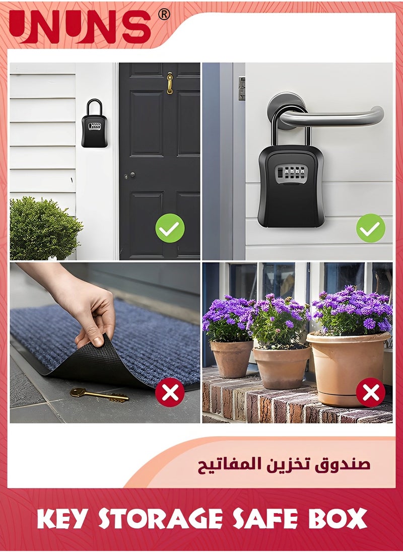 UNUNS - Key Lock Box,Portable Combination Lockbox Wall-Mounted Key Storage Box For House Keys,Resettable Code Safe Security Lock Box For Home,Office,Apartment Spare Key Storage,1 Pack,Pure Black - Image 1