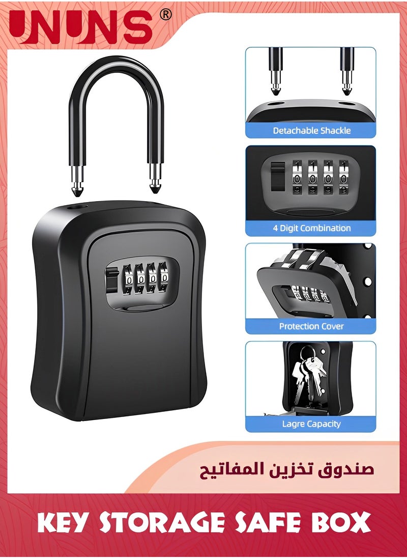 UNUNS - Key Lock Box,Portable Combination Lockbox Wall-Mounted Key Storage Box For House Keys,Resettable Code Safe Security Lock Box For Home,Office,Apartment Spare Key Storage,1 Pack,Pure Black - Image 1