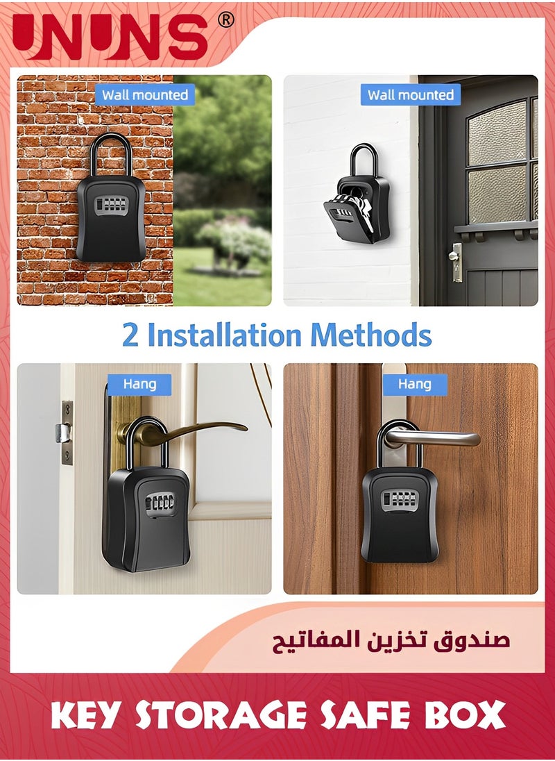 UNUNS - Key Lock Box,Portable Combination Lockbox Wall-Mounted Key Storage Box For House Keys,Resettable Code Safe Security Lock Box For Home,Office,Apartment Spare Key Storage,1 Pack,Pure Black - Image 1