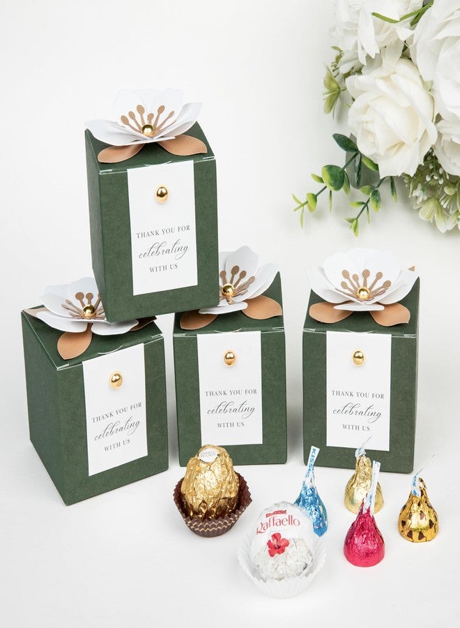 FEIYI 20 PCS Dusty Blue Candy Boxes, 3 In 1 Candy Box with Floral Decor, White Thank You Tags Gift wrapping for Wedding Birthday Baby Shower Decorations Party -2.55x2.55x1.75’ (Olive Green) - Image 4