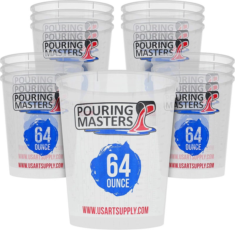 Pouring Masters أكواب الخلط البلاستيكية المتدرجة من بورش ماسترز سعة 64 أونصة (2000 مل) (علبة تحتوي على 12 كوبًا) - للاستخدام مع الطلاء، الراتنج، الإيبوكسي، الفن، المطبخ، الطهي، الخبز - القياسات بالأونصة والملليلتر، 4 نسب قياس مختلفة 1:1 - Image 1