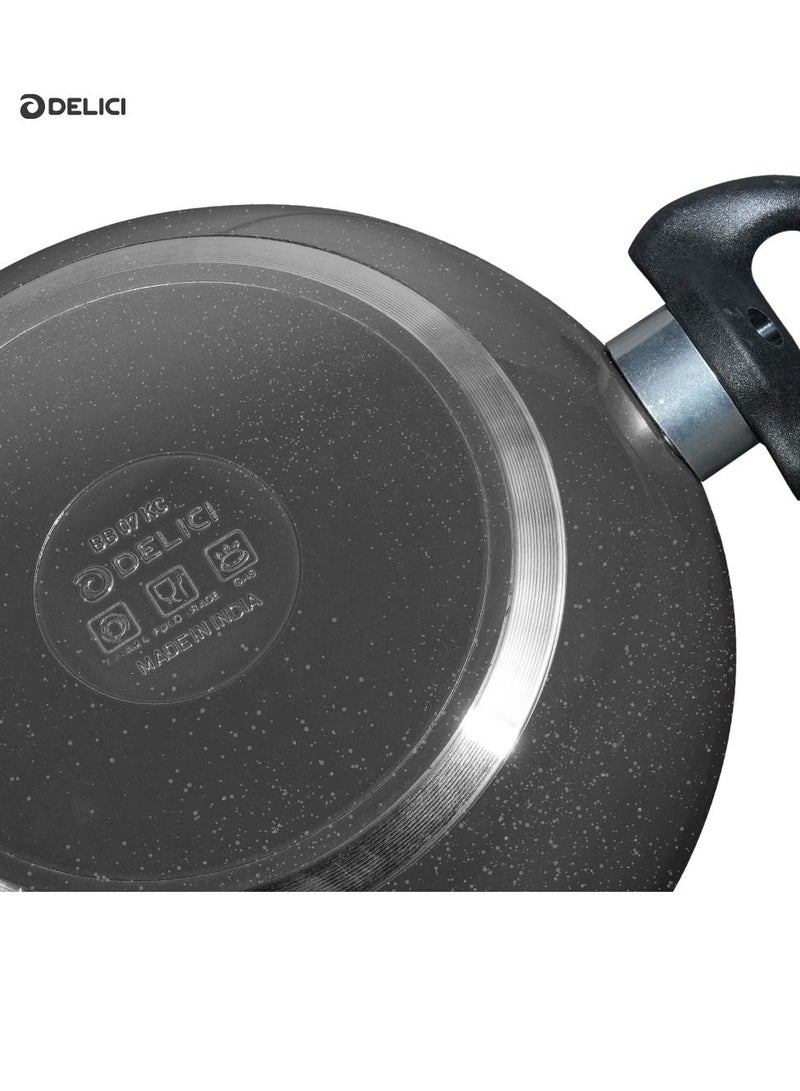 DELICI Premium NonStick Kadai Pan with Tempered Glass Lid for Easy Cooking Stir Fry PFOA Free Granite Grey 22 Cm - Image 5