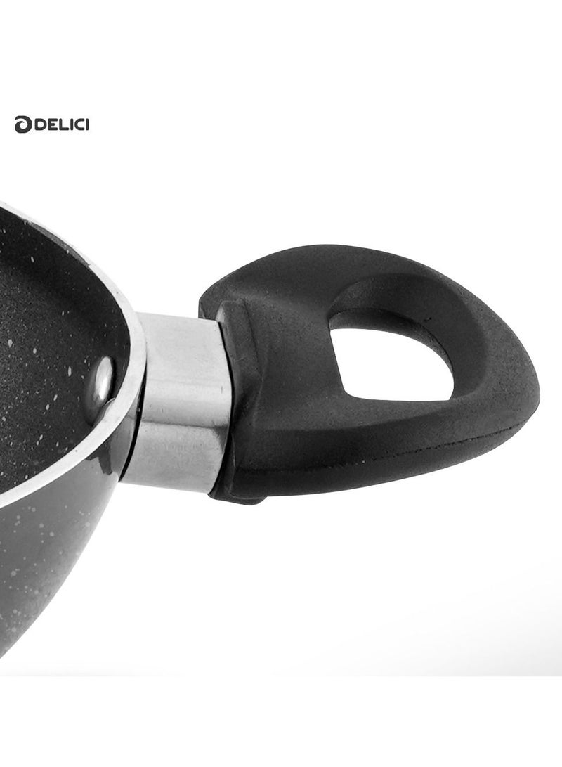 DELICI Premium NonStick Kadai Pan with Tempered Glass Lid for Easy Cooking Stir Fry PFOA Free Granite Grey 22 Cm - Image 4