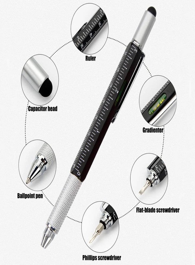 Yangshine 4 Pack 6 in 1 Tech Tool Pen with Ruler, Level gauge, Ballpoint Pen, Stylus and 2 Screw Drivers, Multifunction Tool Pen Mens Gift Fit for Engineers and Technicians (2 Black + 2 Silver) - Image 2