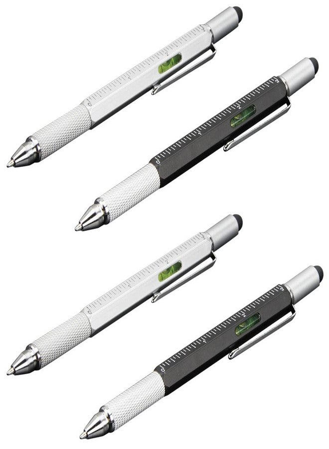 Yangshine 4 Pack 6 in 1 Tech Tool Pen with Ruler, Level gauge, Ballpoint Pen, Stylus and 2 Screw Drivers, Multifunction Tool Pen Mens Gift Fit for Engineers and Technicians (2 Black + 2 Silver) - Image 1
