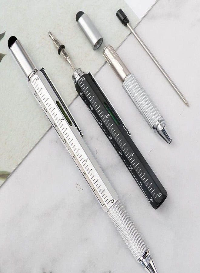 Yangshine 4 Pack 6 in 1 Tech Tool Pen with Ruler, Level gauge, Ballpoint Pen, Stylus and 2 Screw Drivers, Multifunction Tool Pen Mens Gift Fit for Engineers and Technicians (2 Black + 2 Silver) - Image 4