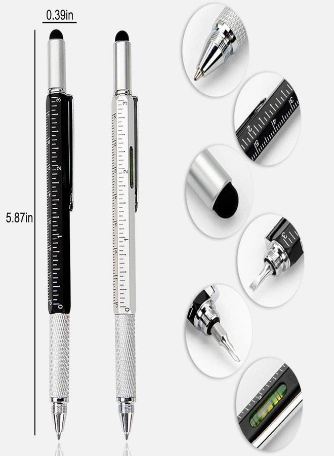 Yangshine 4 Pack 6 in 1 Tech Tool Pen with Ruler, Level gauge, Ballpoint Pen, Stylus and 2 Screw Drivers, Multifunction Tool Pen Mens Gift Fit for Engineers and Technicians (2 Black + 2 Silver) - Image 3