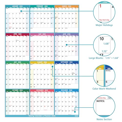 BowCuk 2026 Yearly Wall Calendar - Large Yearly Calendar 2026 Vetical, Jan 2026 - Dec 2026, 25.2" x 38.2" (Open), 2026 Calendar, Large Wall Calendar 2026, Full Year Paper with Notes, Thicker Paper - Image 4