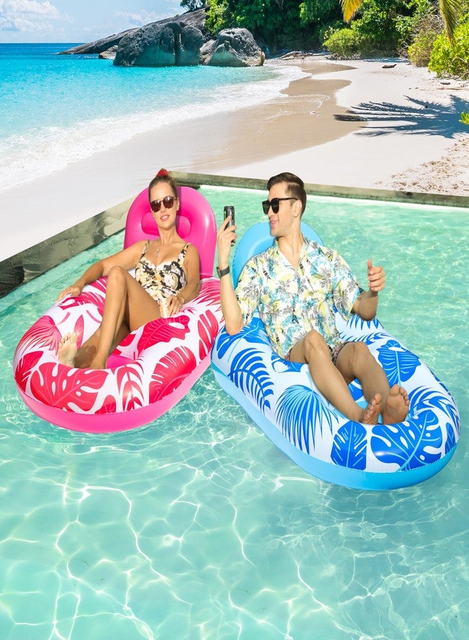 FindUWill Pool Floats Adult - 2 Pack Oversized Pool Chairs, Tanning Pool Lounger, Inflatable Pool Float Lounge with Cup, Phone Holder, Backrest, Footrest (Blue&Red) - Image 4