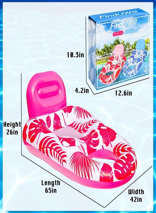 FindUWill Pool Floats Adult - 2 Pack Oversized Pool Chairs, Tanning Pool Lounger, Inflatable Pool Float Lounge with Cup, Phone Holder, Backrest, Footrest (Blue&Red) - Image 5