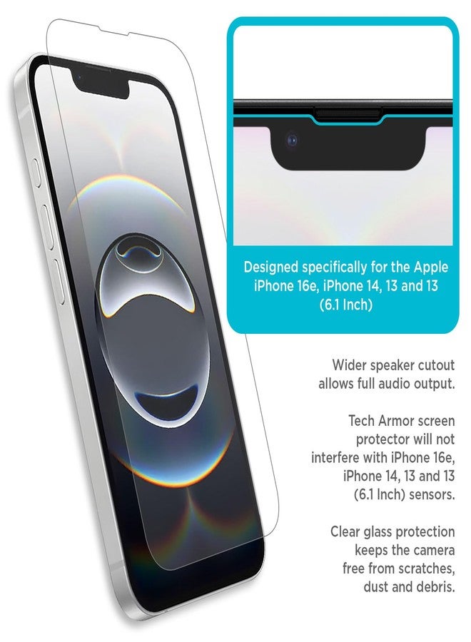 Tech Armor for Apple iPhone 16E Screen Protector, iPhone 14, 13 and 13 Pro Tempered Glass 6.1 Inch - Ballistic, Case Friendly, Easy Install, Sensor Protection, HD, 9H Hardness - 3 Pack - Image 3