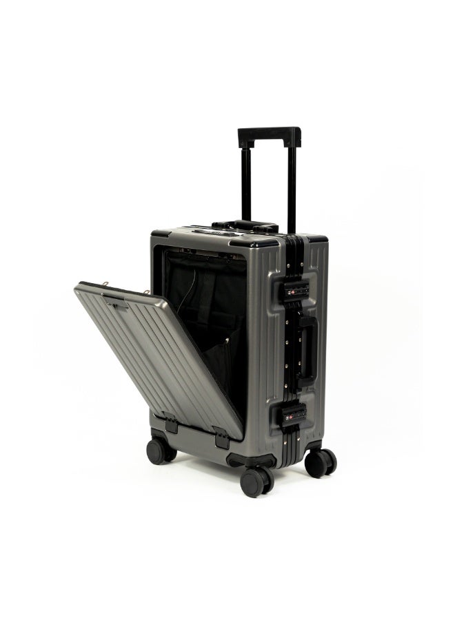 Versatile Aluminum Frame Carry-On Luggage with USB Charging Port, Front Compartment, TSA Lock, Airline Approved Carry On Hardside Suitcase with Spinner Wheels (Gray)  - Image 1